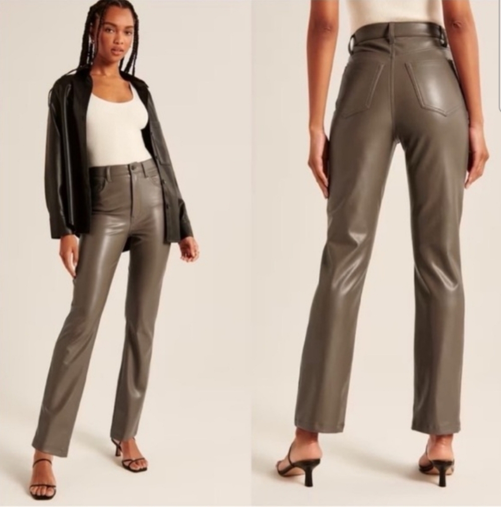 Abercrombie & Fitch '90s Straight Ultra High Rise faux leather pant Grey Size 27